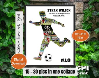 Soccer Male Player Gift, Sport Senior Photo Collage, Gift for Player, Player Soccer Collage, Senior Night Gift, Sport Memories Gift, Digital