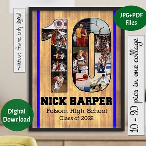 Any Number Sport Collage, Senior Night Basketball Gift, Player Number Photo Gift, Football Player Gift, Basketball Floor , Shirt Number