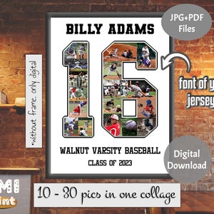 Collage di sport di baseball con qualsiasi numero, regalo fotografico per la serata degli anziani, collage di numeri di maglia, regalo per giocatori di basket, regalo di calcio con numeri, digitale