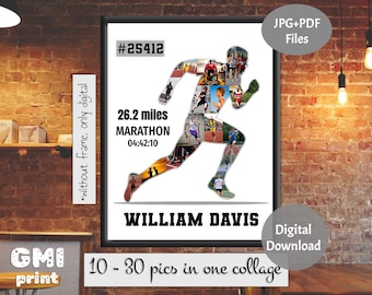 Male Runner Photo Gift, Runner Photo Collage,Runner Track Gift, Marathon Sport Collage, Running Athlete, Runner Wall Art, Digital Files