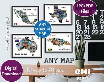 Any Map Photo Collage, Any USA State MAP, Wedding Gift, Vacation Collage, Honeymoon Photo Gift, Custom Travel Collage, Home Decor, DIGITAL
