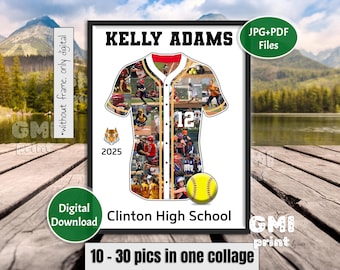 Softball Jersey Photo Collage, Player Jersey Gift, Sport Softball Gift, Gift for Girl Player, Senior Night Gift, End of Season Gift, Digital