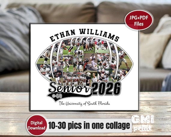 Senior Football Player Gift, Flag Football Photo Collage, Senior Ball Player Collage, Coach Sport Gift, Senior Night 2026 Gift, Digital