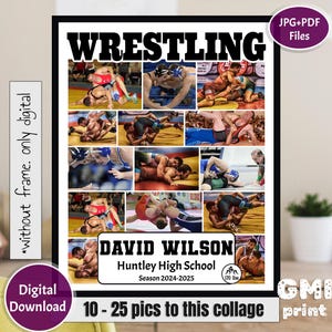 Wrestling Photo Collage, Wrestling Player Keepsake, Senior Night Gift, Sport Memory Board, Wrestling Gift Idea, Gift for Wrestler, Digital