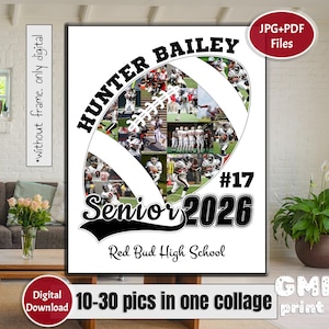 Football Senior Photo Collage, Sport Gift Idea, Flag Football 2026 Gift for Player, Senior Night Gift, Sport Ball Poster, Keepsake Collage