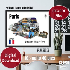 Paris Fotocollage, jede Stadt KARTE Collage, Hochzeitsfotogeschenk, Frankreich Flitterwochen Foto, Reisefotocollage, Personalisierungsgeschenk, DIGITAL