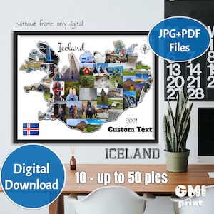Island Foto Collage, Collage KARTE, Hochzeitsgeschenk, Flitterwochen Foto, Landkarte Wandkunst, Reise Foto Collage, personalisiertes Geschenk, DIGITAL