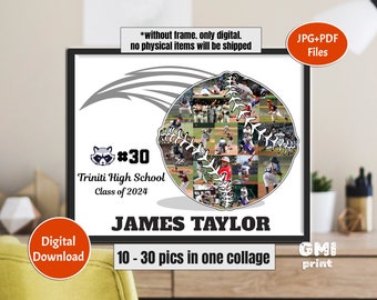 Baseball Ball Photo Collage, Sport Softball Gift, Gift for Baseball Softball Player, Baseball Senior Night Gift, End of Season Gift Digital