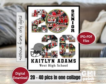 2026 Softball Photo Gift, 2026 Photo YEAR Collage, Gift for Softball Player, Softball Team gift, Senior Night Gift, Ball Photo Gift, Digital