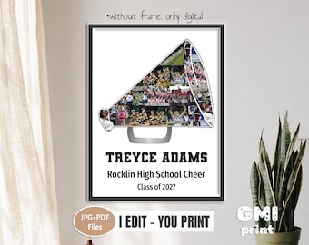 Cheerleader Senior Gift, Cheer Photo Collage, Cheerleading Gift, Megaphone Picture, Digital