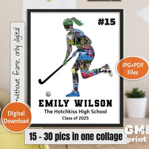 Regalo de jugadora de hockey sobre césped, collage de deportes para personas mayores, regalo para jugadora, collage de jugador de hockey, regalo de noche para personas mayores, recuerdos deportivos, digital