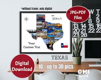 Texas State Fotocollage, State Map Geschenk, Hochzeitsgeschenk, USA Urlaub, Texas Flitterwochen Foto, Benutzerdefinierte Reisecollage, Wohnkultur, DIGITAL