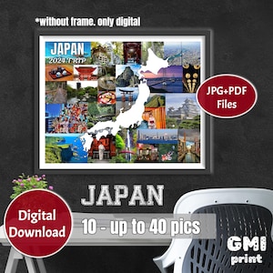 Japan Karte Fotocollage, Japan Fotogeschenk, Hochzeitsgeschenk, Urlaub Collage, Flitterwochen Fotogeschenk, Individuelle Reisecollage, Home Decor, DIGITAL