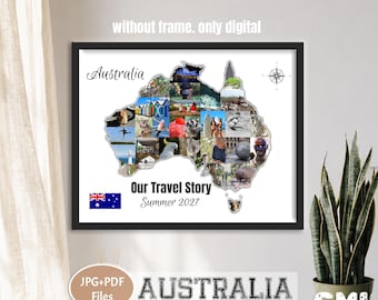 Australien-Fotocollage, personalisierte Reisekarte als Wandbild, Erinnerungsgeschenk für Australien, DIGITAL