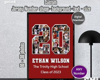 Sport Number Baseball Player Collage, Senior Night Softball Gift, Lacrosse Photo Collage, Soccer Number Printable