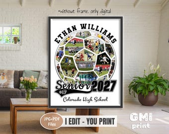 Fußball-Collage für den Abschlussjahrgang 2027, personalisiertes Fußballgeschenk für Spieler, Geschenk zum Abschlussabend, Sportball-Collage, digital