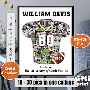 American Football Photo Collage, Football Photo Gift, Number Jersey Player Collage, Senior Night Gift, Game Day Gift, Custom Player Gift
