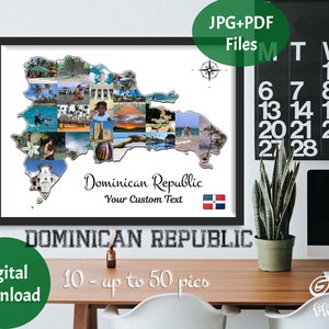 Dominikanische Republik Fotocollage, KARTE Collage, Hochzeitsgeschenk, Karibik Urlaub, Flitterwochen Foto, Reisecollage, personalisiertes Geschenk, DIGITAL
