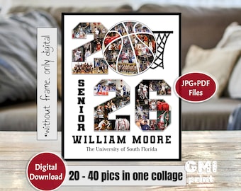 Regalo fotográfico de baloncesto 2026, collage deportivo del año 2026, regalo para jugador, collage deportivo de graduación, regalo para la noche de graduación, regalo de pelota personalizado, digital