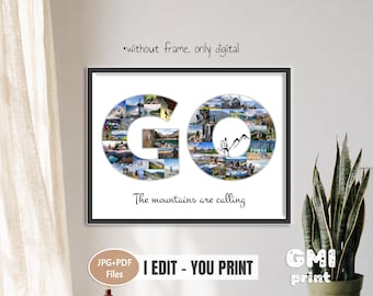Mountain Trip Photo Collage, Adventuring Together Gift for Backpacker, Hicker Wall Picture, Digital
