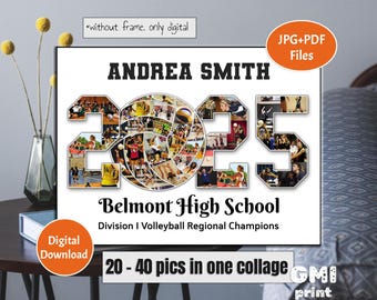 2025 Volleyball Photo Collage, 2025 Year Photo Gift, Gift for Player, Grad Sport Collage, Senior Night Gift, Personalized Ball Gift, Digital