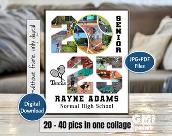 Regalo fotográfico de tenis 2025, collage fotográfico del AÑO 2025, regalo para jugador de tenis, regalo para equipo de entrenador de tenis, regalo para la noche de graduación, regalo con idea para entrenador, digital