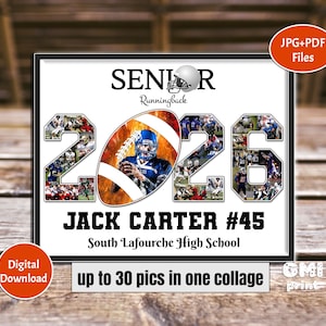 Senior 2026 Football Photo Collage, Football Picture, 2026 Senior Night Player Gift, Personalized Ball Gift, Football Keepsake, Year Collage