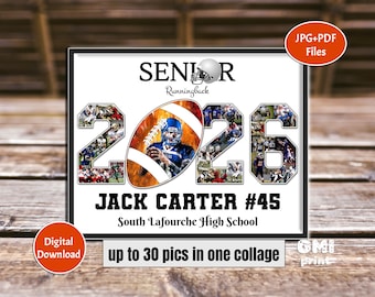 Senior 2026 Football Photo Collage, Football Picture, 2026 Senior Night Player Gift, Personalized Ball Gift, Football Keepsake, Year Collage