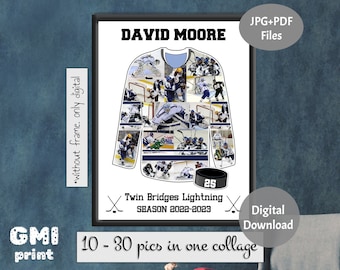Collage de maillot de hockey, cadeau photo sport pour joueur senior, cadeau de nuit, cadeau hockey sur glace personnalisé, fichier numérique
