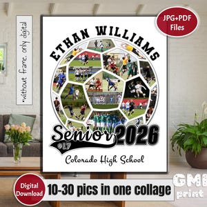 Collage de fútbol senior 2026, regalo fotográfico deportivo, regalo para jugador, regalo fotográfico de recuerdos de fútbol, regalo para la noche de los seniors, collage de balón deportivo, digital