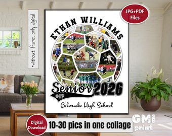 Soccer Senior 2026 Collage, Sport Photo Gift, Gift for Player, Soccer Memories Photo Gift, Senior Night Gift, Sport Ball Collage, Digital