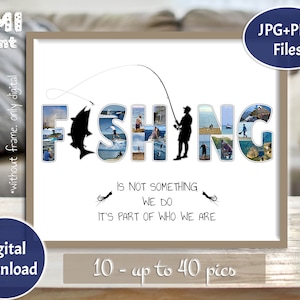 Fishing Photo Gift, Fishermen Photo Collage, Birthday Fishermen Gift, Anniversary gift, Gift for Father, Gift for Dad, Bass fishing, Digital