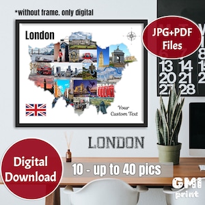 London Fotocollage, Großbritannien KARTE, Hochzeitsfotogeschenk, Londoner Flitterwochenfoto, Londoner Reisecollage, Personalisierungsgeschenk, DIGITAL