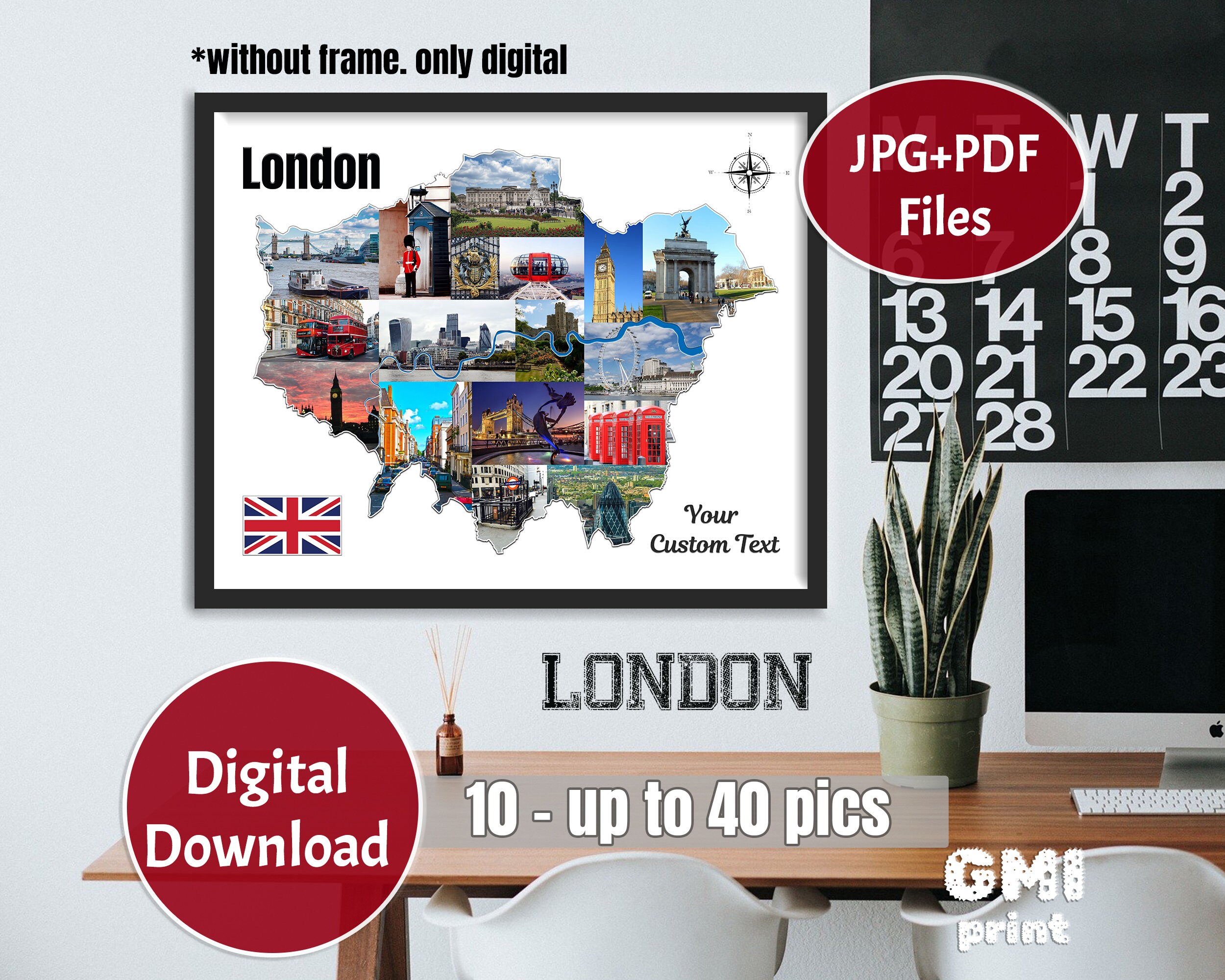 London Photo Collage, Great Britain MAP, Wedding Photo Gift, London Honeymoon Photo, London Travel Collage, Personalization Gift, DIGITAL