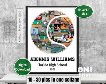 Collage de fotos de tenis, regalo para entrenador de tenis, regalo para jugador, pelota de tenis, collage para la noche de la tercera edad, regalo deportivo personalizado, amante del tenis, digital