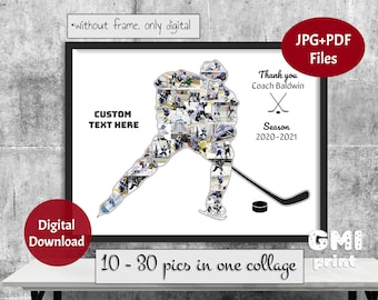 Collage de photos de hockey, cadeau photo de sport, cadeau pour entraîneur, collage de photos de joueur, cadeau de soirée pour seniors, cadeau de hockey sur glace personnalisé, fichier numérique