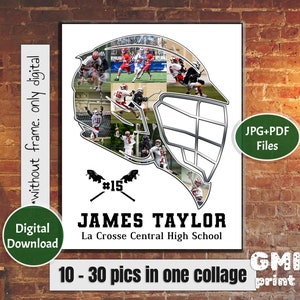 Lacrosse Senior Gift, Sport Photo Collage, Helmet Lacrosse Collage, Player Photo Gift, Senior Night Gift, Sport Lacrosse Gift, Digital File