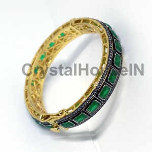 1 Piece Emerald (Imitation) Bracelet, Cuff Bangle Bracelet, Gold Plated Bollywood Jewelry, CZ Gemstone Cuff Bangle Bracelet, Indian Jewelry.