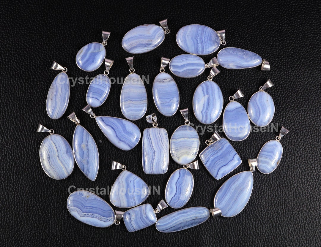 Sale Natural Blue Lace Agate Gemstone 925 Solid Silver Bezel - Etsy