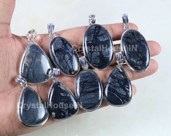 Natural Black Picasso Jasper Gemstone 925 Solid Silver Bezel Pendant, Picasso Jasper 925 Silver Pendant, 925 Sterling Silver Pendant Jewelry