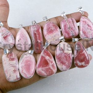 Christmas Sale!! Natural Pink Rhodochrosite Gemstone Pendant, Bezel Pendant Lot, Silver Plated, Mix Shapes & Size Rhodochrosite Pendant