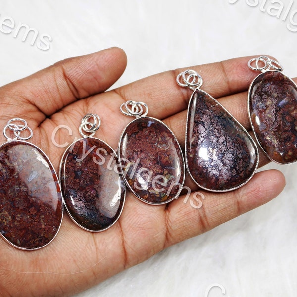 Natural Moroccan Seam Agate Bezel Pendant, Moroccan Seam Agate Gemstone Pendant, Connector Pendant 925 Silver Plated Gemstone Jewelry.