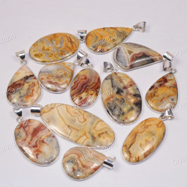 Natural Yellow Crazy Lace Agate Pendant, Crazy Lace Agate Gemstone Pendant, Bezel Pendant 925 Silver Plated Gemstone Jewelry