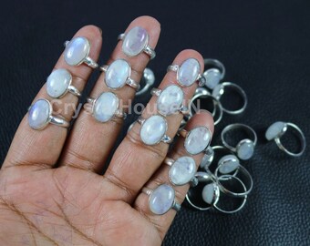 Trending Arrive !! Natural Rainbow Moonstone Bezel Rings, Moonstone Gemstone Bezel Rings, Moonstone Silver Plated Bezel Rings Jewelry