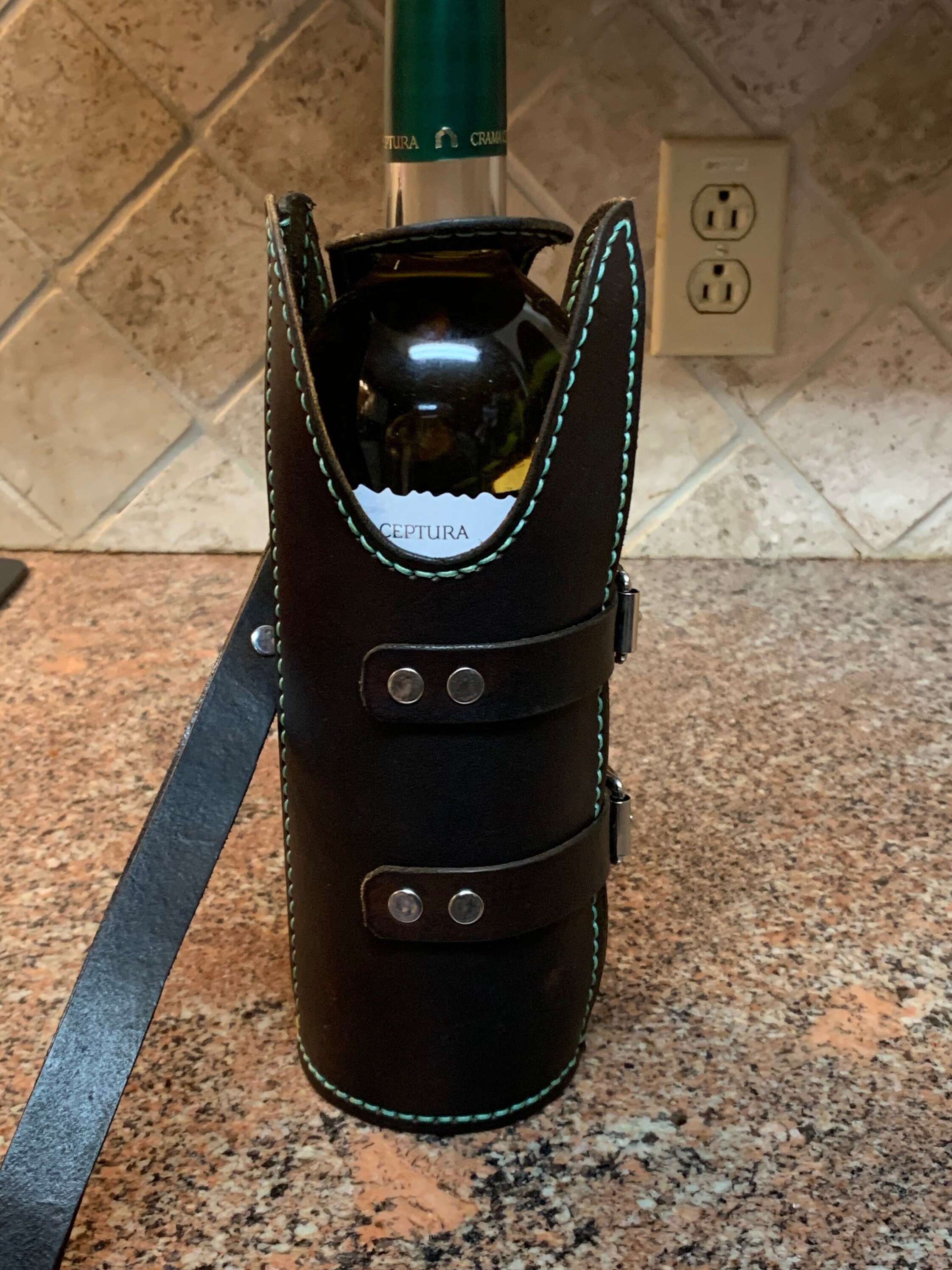 Leather Wine Carrier CHOCOLATE with 2Prong cork remover Etsy