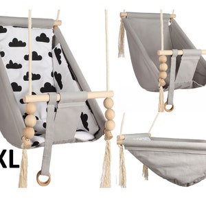 Schaukel, Balançoire, Baby hammock 3in1 XXL, Gray Kids swing, Toddler chair, Scandinavian style indoor/outdoor. Birthday gift. 100% Hand Made