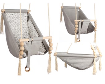 Schaukel, Balançoire, Baby hammock 3in1, Grey Kids swing, Toddler chair, Scandinavian style indoor/outdoor. Birthday Gift. 100% Hand Made