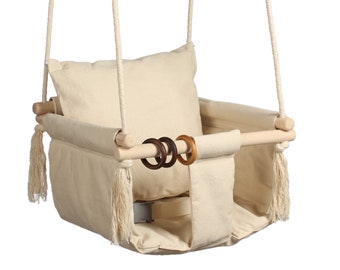 Schaukel, Balançoire, Indoor en Outdoor Natural Baby Swing, Wip, peuter speelgoed, hangmat, stoffen schommel, eerste verjaardagscadeau, 100% handgemaakt