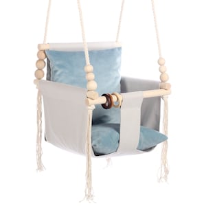Schaukel, Balançoire, Indoor and Outdoor Gray Baby Swing, High back, toddler toy, hammock, fabric swing, first birthday gift, 100% Hand Made