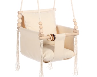 Schaukel, Balançoire, Binnen en Buiten Natuurlijke Baby Swing, Hoge rug, peuter speelgoed, hangmat, stof, eerste verjaardagscadeau, 100% Handgemaakt